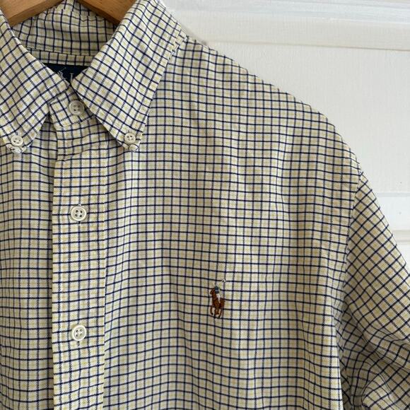 Polo Ralph Lauren Men’s Large Custom Fit Button Down Shirt Blue Yellow Check - Picture 3 of 5